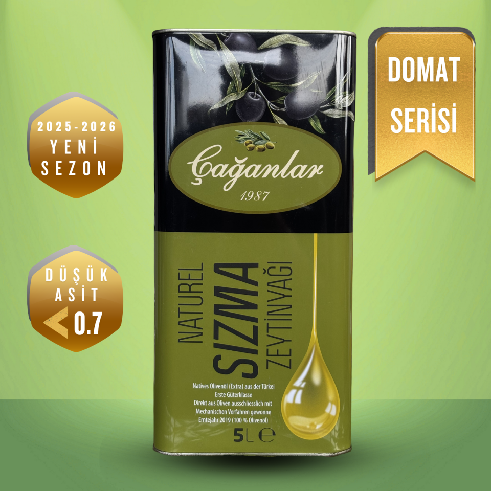 ÇAĞANLAR Natürel Erken Hasat Soğuk Sıkım Domat Sızma Zeytinyağı 5 LT Teneke
