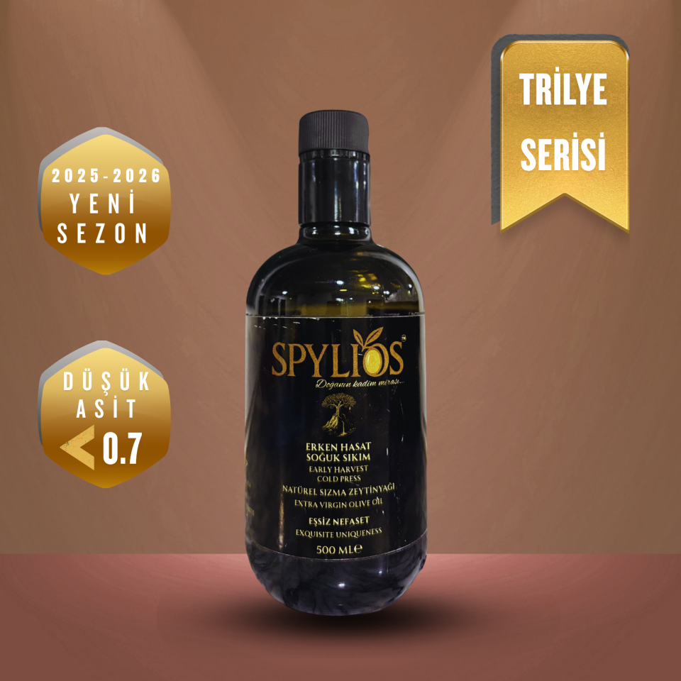 Spylios Natürel Erken Hasat Soğuk Sıkım Trilye Sızma Zeytinyağı 500 ml (2025-2026 Sezonu Yeni Hasat)