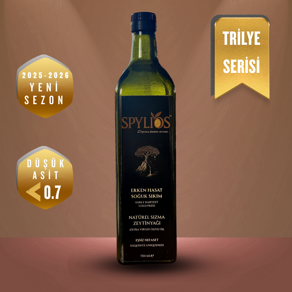 Spylios Natürel Erken Hasat Soğuk Sıkım Trilye Sızma Zeytinyağı 750 Ml Cam Şişe (2025-2026 Sezonu Yeni Hasat)