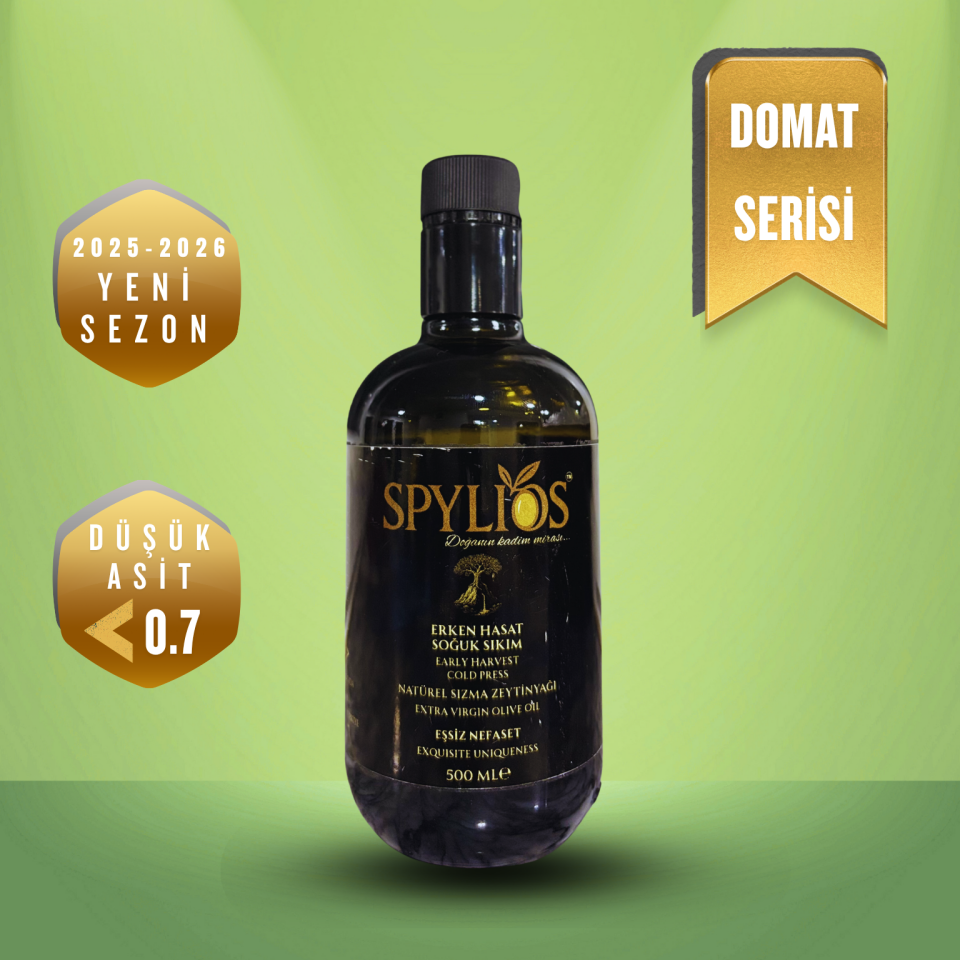 Spylios Natürel Erken Hasat Soğuk Sıkım Domat Sızma Zeytinyağı 500 ml (2025-2026 Sezonu Yeni Hasat)