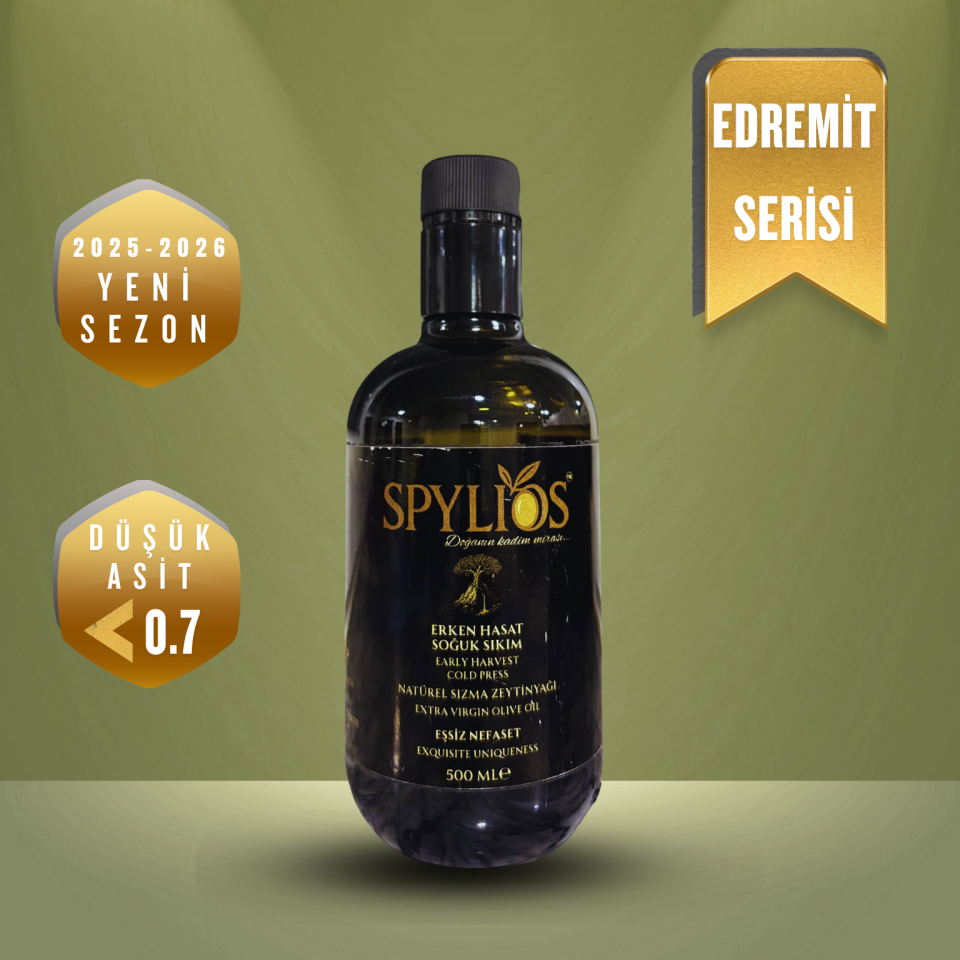 Spylios Natürel Erken Hasat Soğuk Sıkım Edremit Sızma Zeytinyağı 500 ml (2025-2026 Sezonu Yeni Hasat)