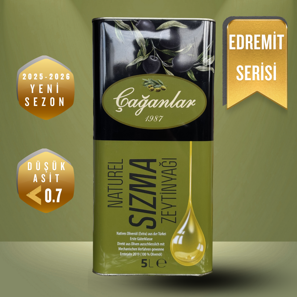 ÇAĞANLAR Natürel Erken Hasat Soğuk Sıkım Edremit Sızma Zeytinyağı 5 LT Teneke