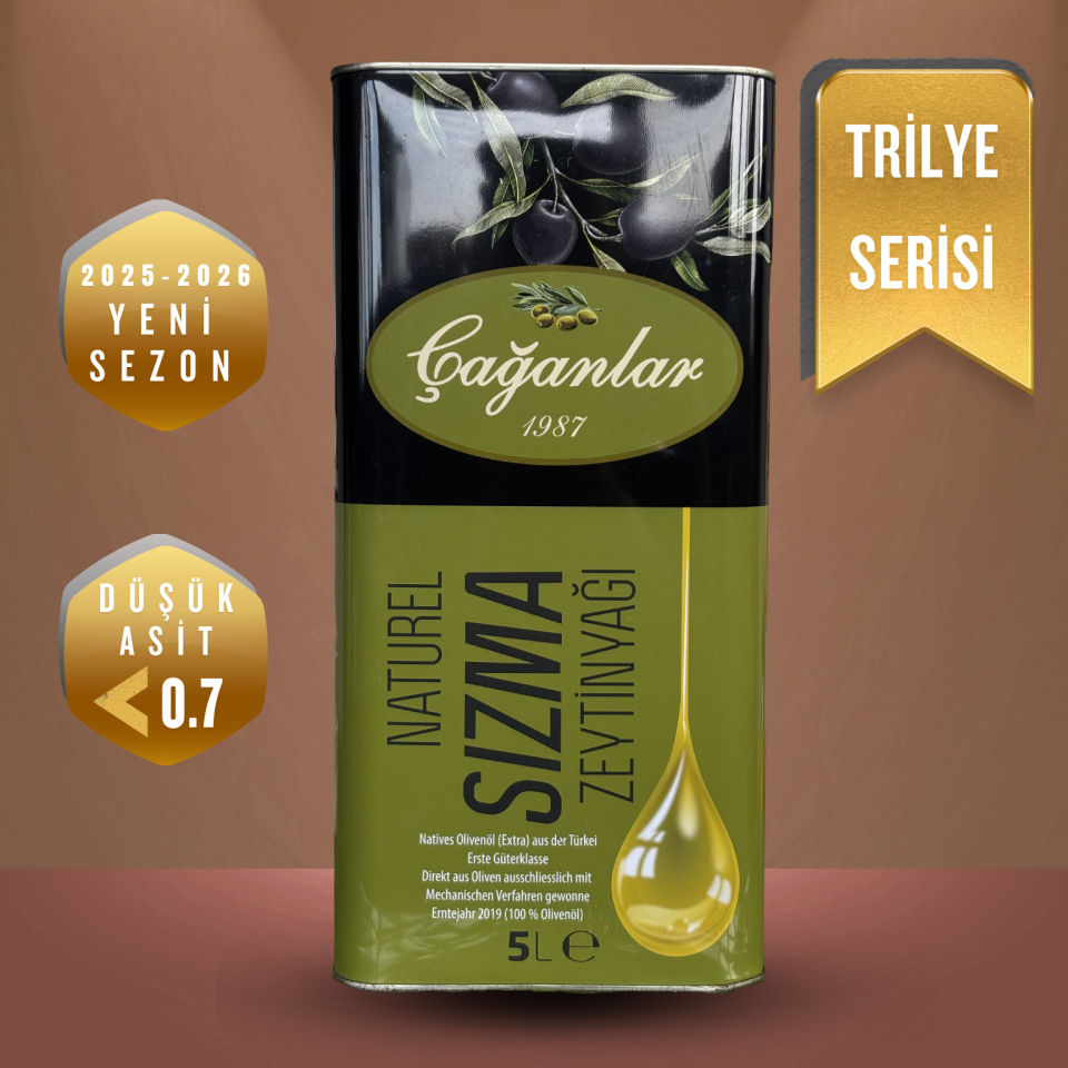 ÇAĞANLAR Natürel Erken Hasat Soğuk Sıkım Trilye Sızma Zeytinyağı 5 LT Teneke(Kopya)