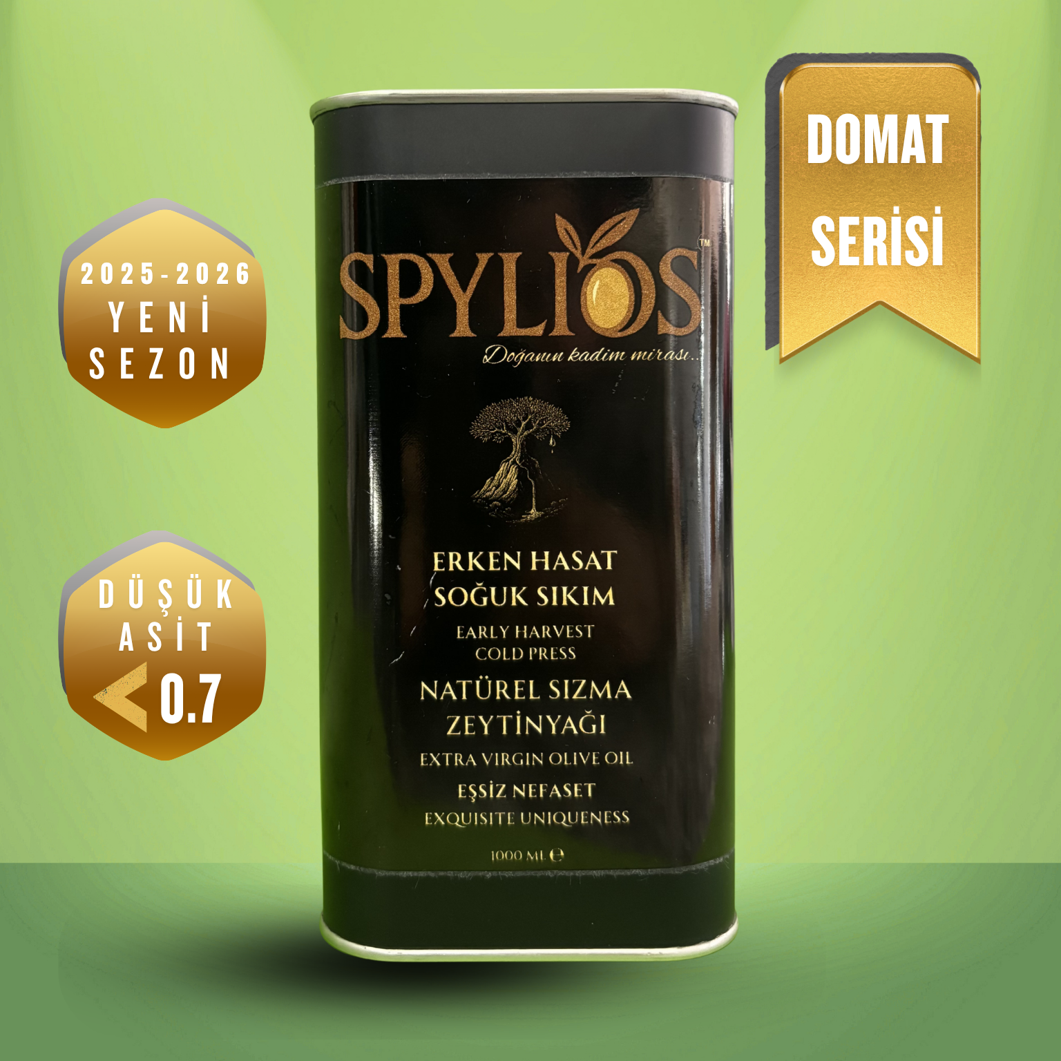 Spylios Natürel Erken Hasat Soğuk Sıkım Domat Sızma Zeytinyağı 1000 ml Teneke (2025-2026 Sezonu Yeni Hasat)