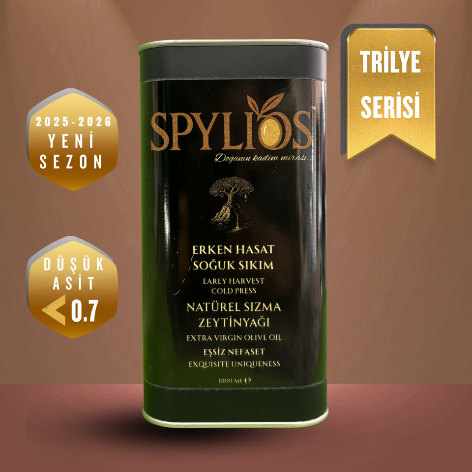 Spylios Natürel Erken Hasat Soğuk Sıkım Trilye Sızma Zeytinyağı 1000 ml Teneke (2025-2026 Sezonu Yeni Hasat)