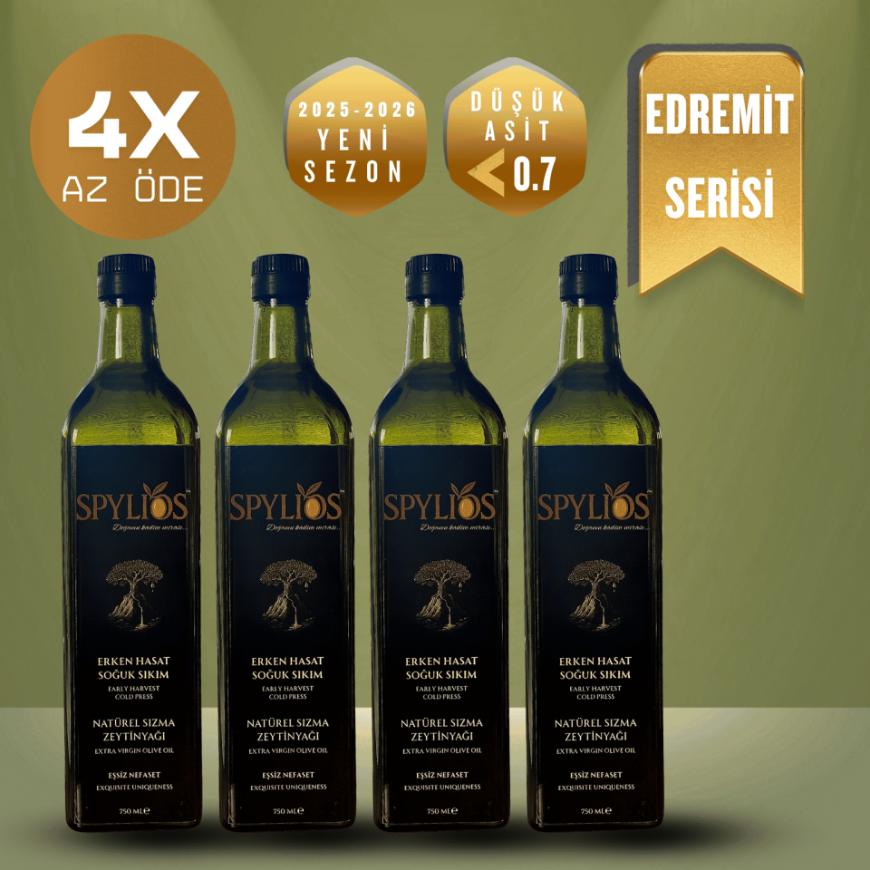Spylios Natürel Erken Hasat Soğuk Sıkım Edremit Sızma Zeytinyağı Avantajlı Set 4'lü 750 ML Cam Şişe