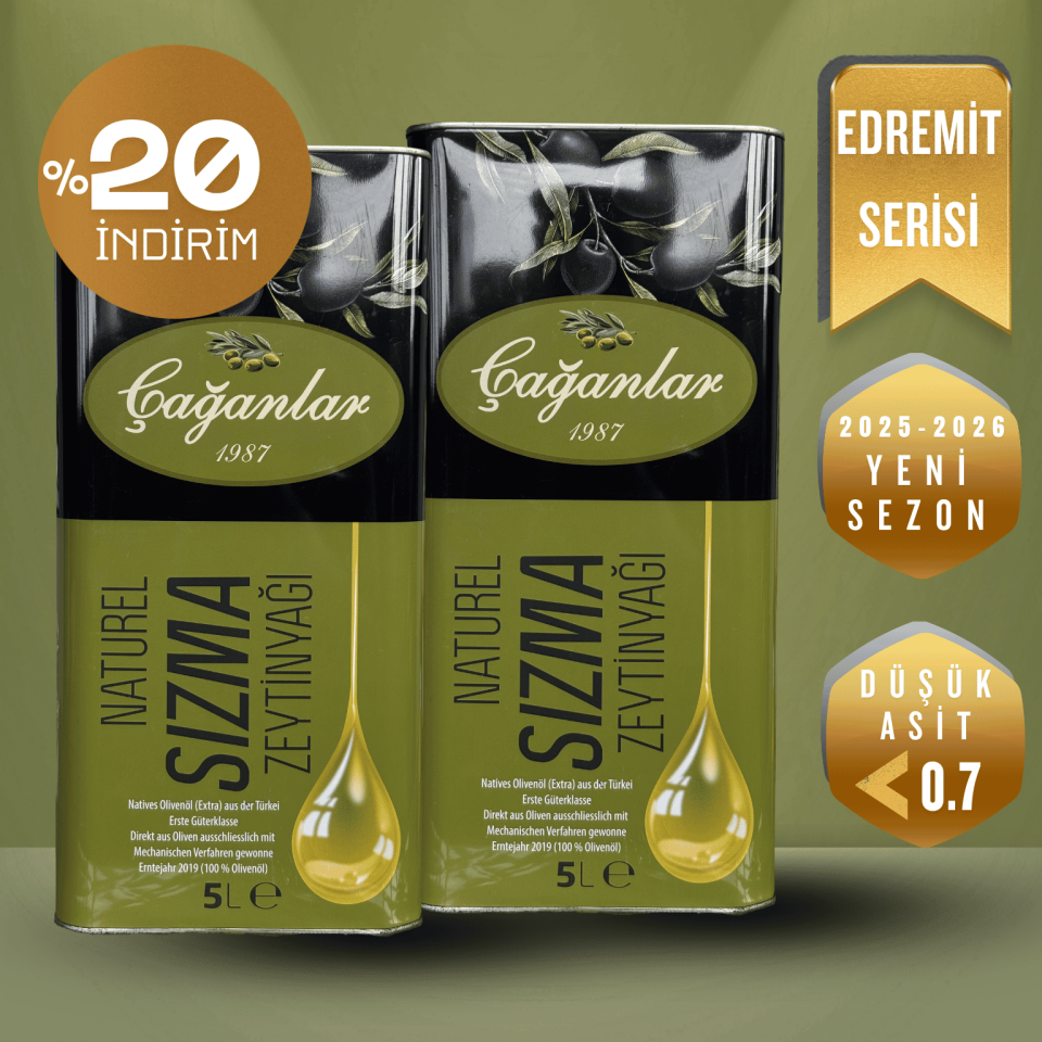 Çağanlar Natürel Erken Hasat Soğuk Sıkım Edremit Sızma Zeytinyağı Avantajlı Set 2'li 5 Litre Teneke