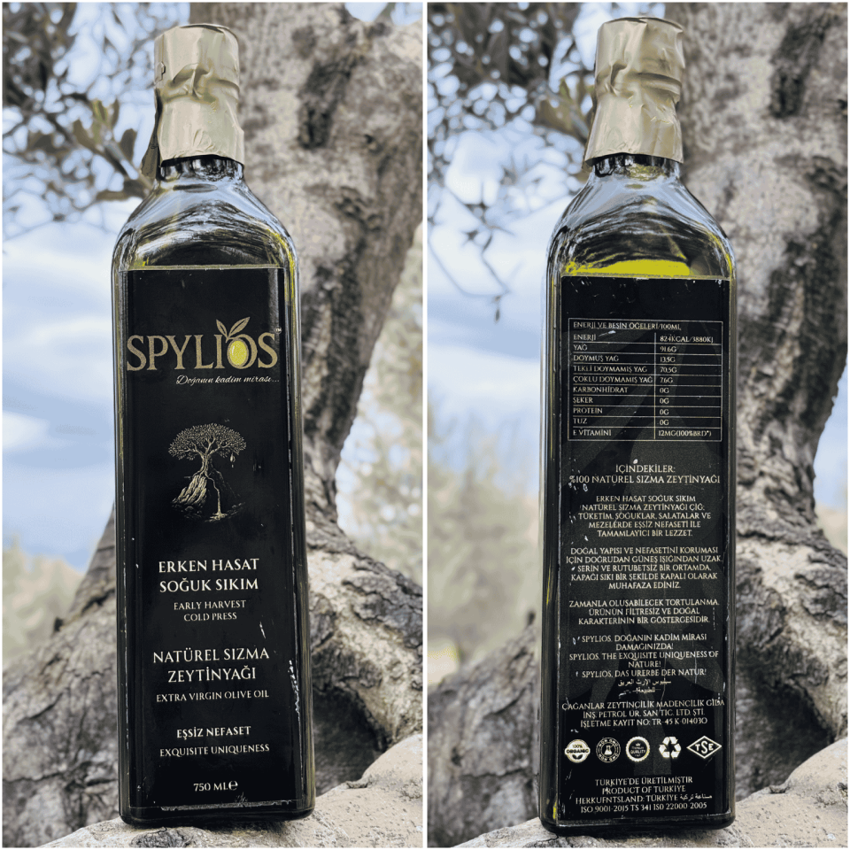Spylios Natürel Erken Hasat Soğuk Sıkım Trilye Sızma Zeytinyağı Set 4'lü 750 ML Cam Şişe