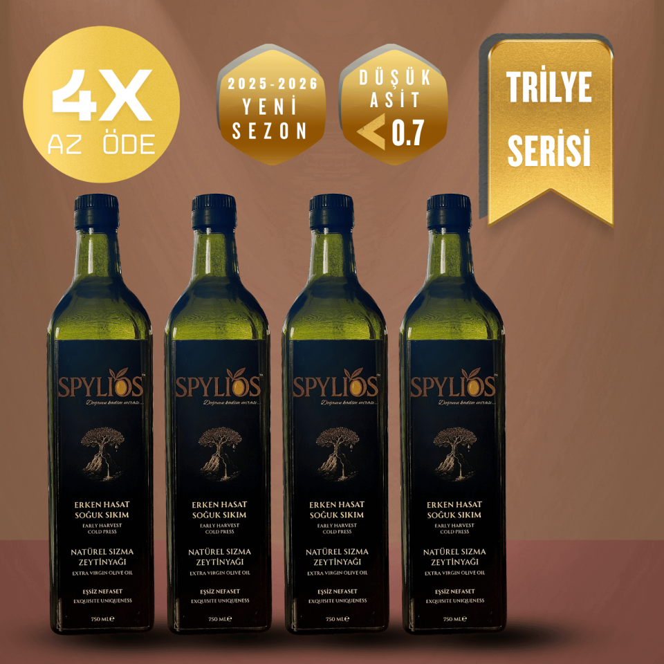 Spylios Natürel Erken Hasat Soğuk Sıkım Trilye Sızma Zeytinyağı Set 4'lü 750 ML Cam Şişe