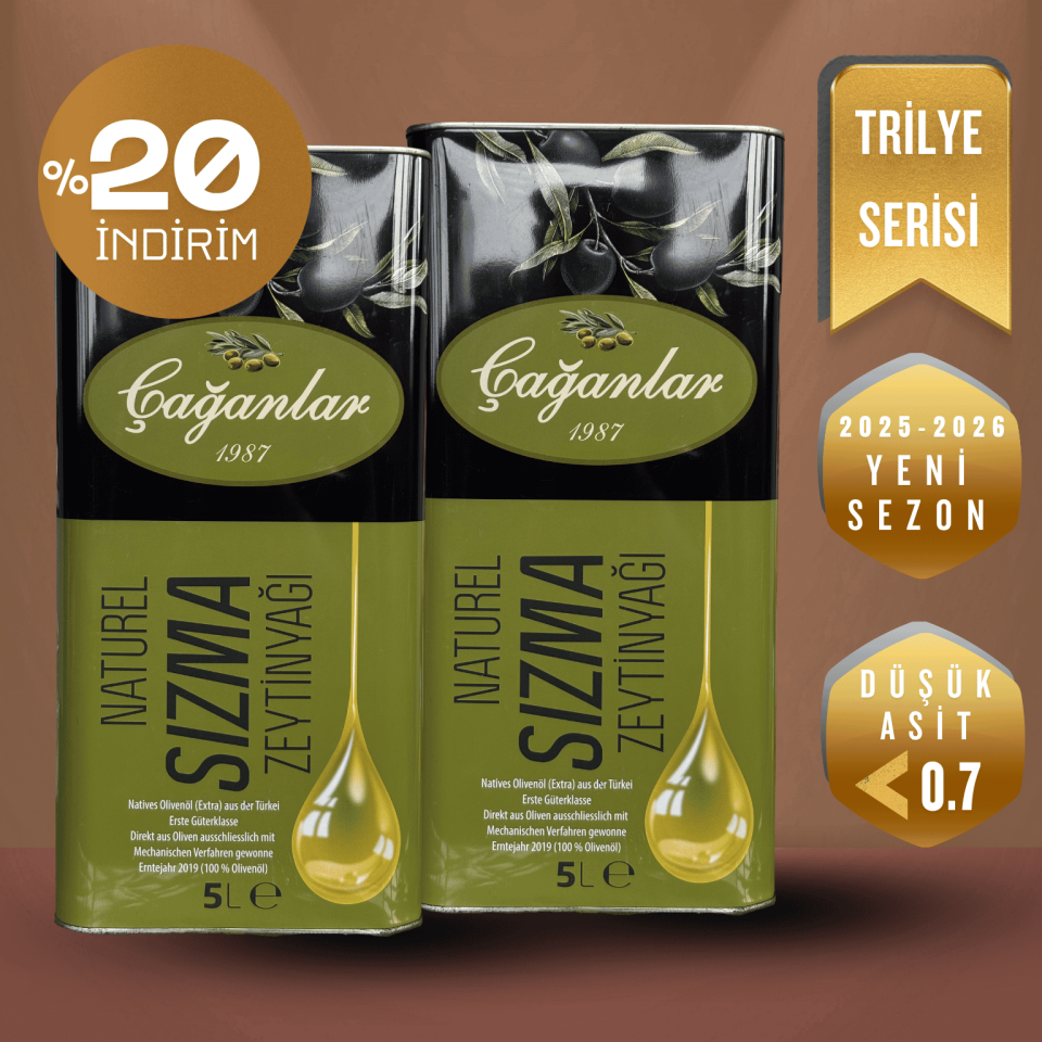 Çağanlar Natürel Erken Hasat Soğuk Sıkım Trilye Sızma Zeytinyağı Set 2'li 5 Litre Teneke