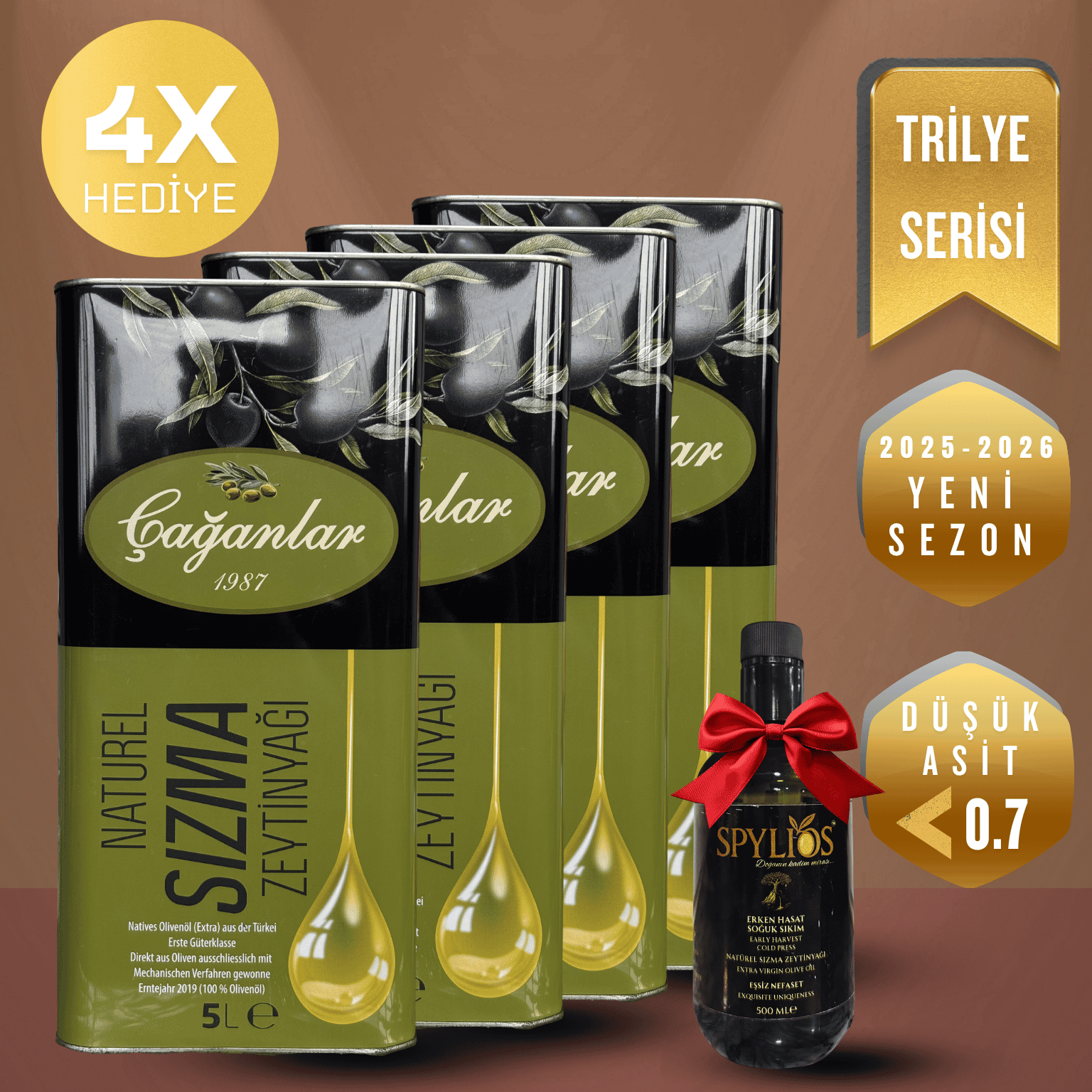 Çağanlar Erken Hasat Soğuk Sıkım Trilye Sızma Zeytinyağı 4'lü 5 LT