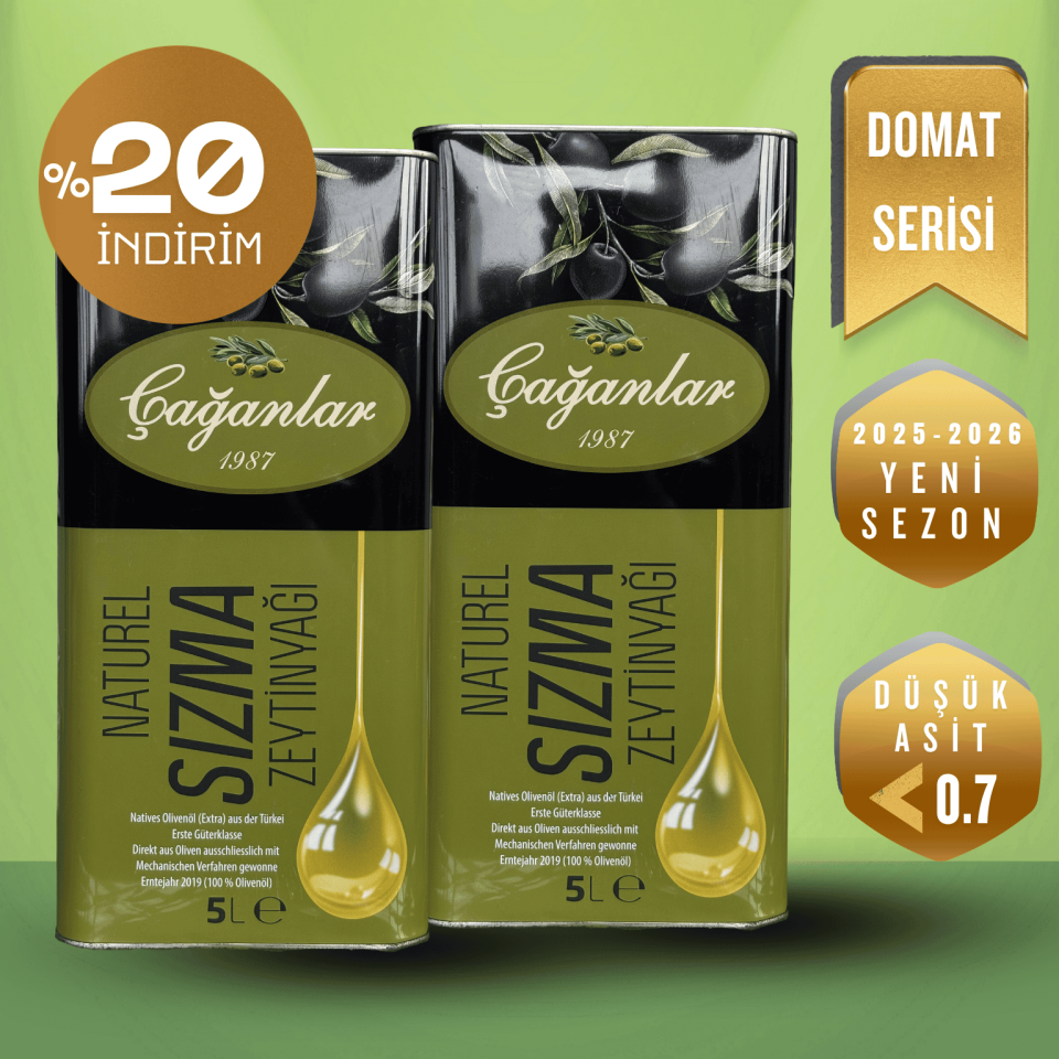 Çağanlar Natürel Erken Hasat Soğuk Sıkım Domat Sızma Zeytinyağı Set 2'li 5 Litre Teneke