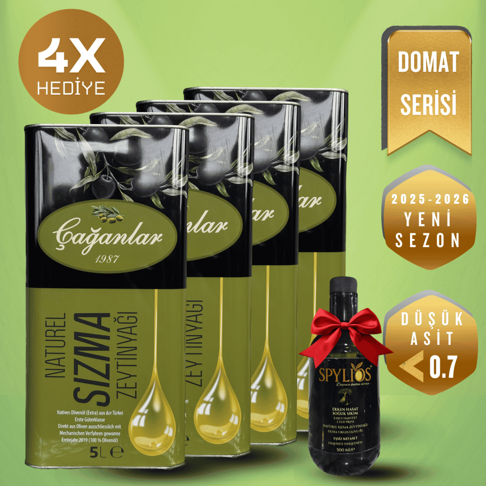 Natürel Erken Hasat Soğuk Sıkım Domat Sızma Zeytinyağı 4'lü 5 LT